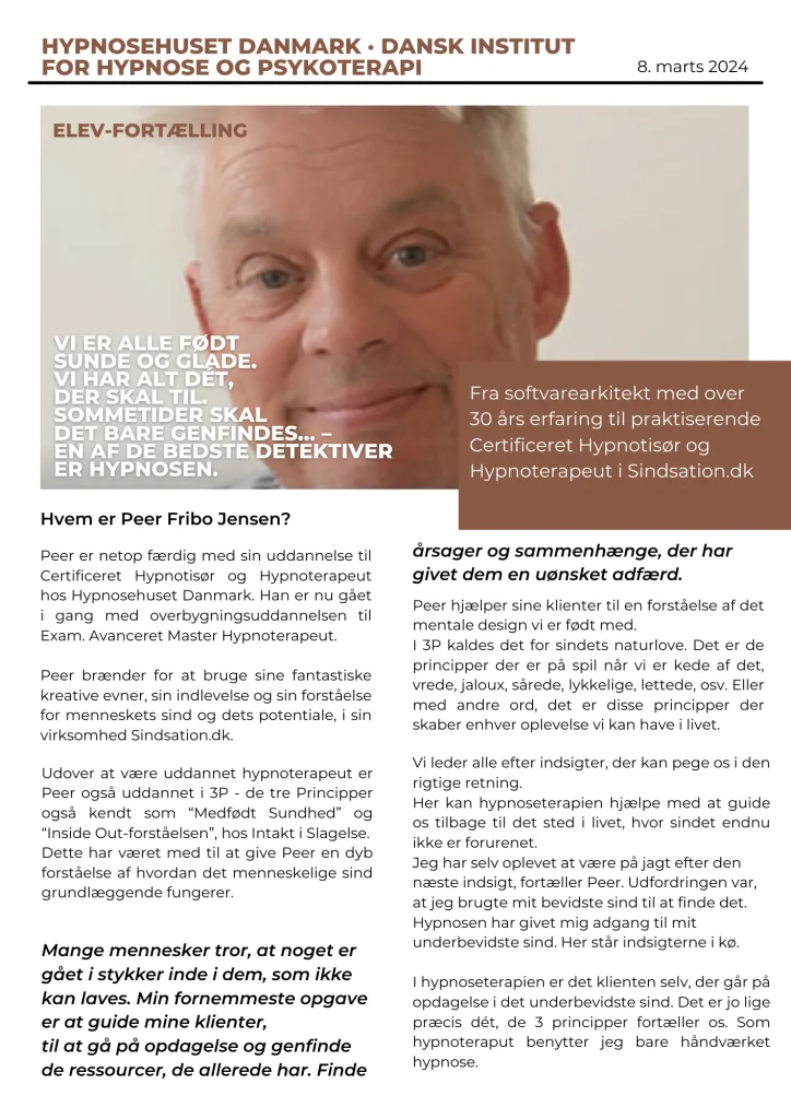 Hypnosehuset Danmark - elevhistorie, Peer Fribo Jensen